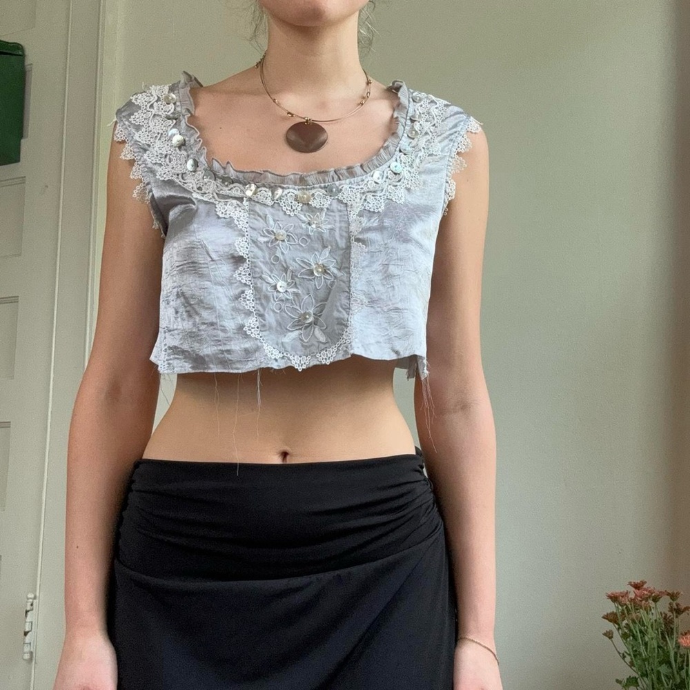 vintage silver silky cropped slip top